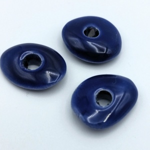 6 x Greek ceramic beads flat donught 15x8mm - dark blue